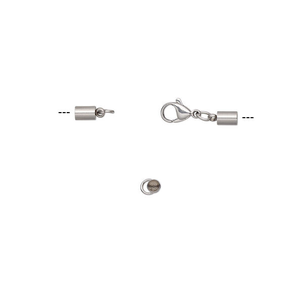 Clasp, lobster claw, stainless steel, 33x8mm with 12x8mm and 6x4mm cord ends, 3mm inside diameter. Sold individually. image number 0