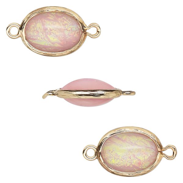 Link, Opalized Ice™, "opal" (resin) and gold-finished brass, light pink, 16x12mm double-sided oval. Sold per pkg of 4. image number 0