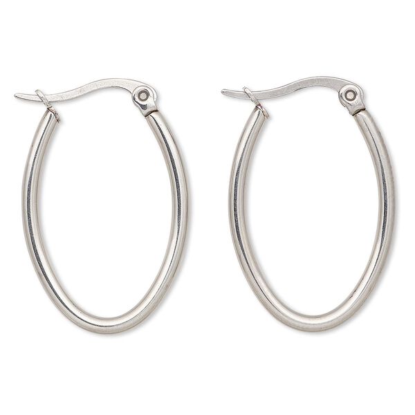 Earring, stainless steel, 25x18mm oval hoop. Sold per pair. image number 0