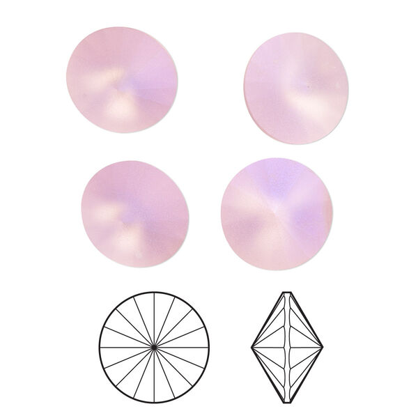 Chaton 4pk light rose frost foil back, Crystal Passions® 12mm rivoli 1122 image number 0