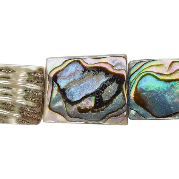 Bead, abalone shell (natural), 20x15mm flat rectangle, Mohs hardness 3-1/2. Sold per 15-1/2" to 16" strand. image number 0