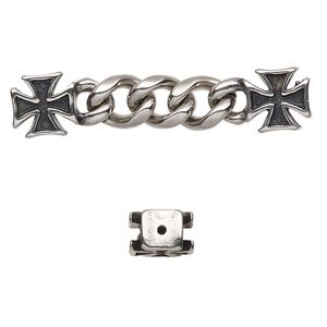 Focal, antiqued stainless steel, 48x10mm with 11x10mm cross and 9mm curb chain with 2 holes. Sold individually.