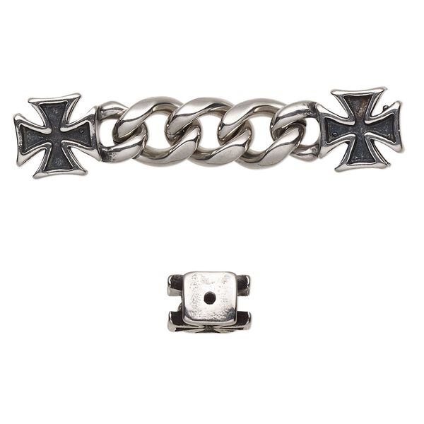 Focal, antiqued stainless steel, 48x10mm with 11x10mm cross and 9mm curb chain with 2 holes. Sold individually. image number 0