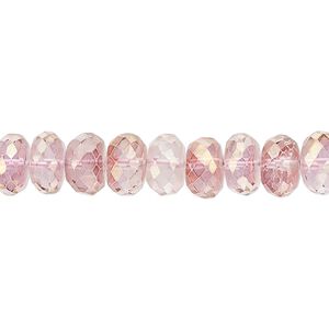 Quartz crystal 1pkg1, hand-cut faceted rondelle bead 7 inch 8x5mm-9x7mm