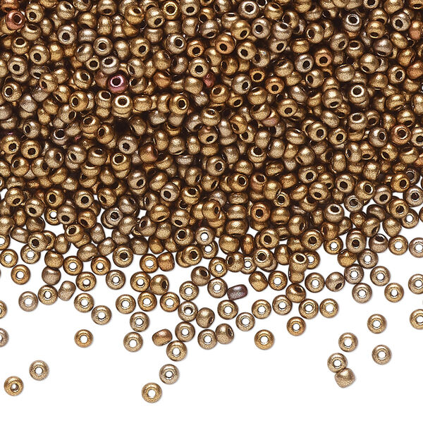 Seed bead, Preciosa Ornela Czech glass, pkg/50g, #11 rocaille, opaque soft bronze tones metallic alabaster, (01610). image number 0