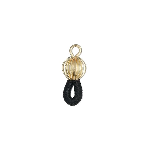 Eyeglass holder, rubber and gold-plated brass, black, 15x6.5mm with 6.5mm corrugated round. Sold per pkg of 100. image number 0