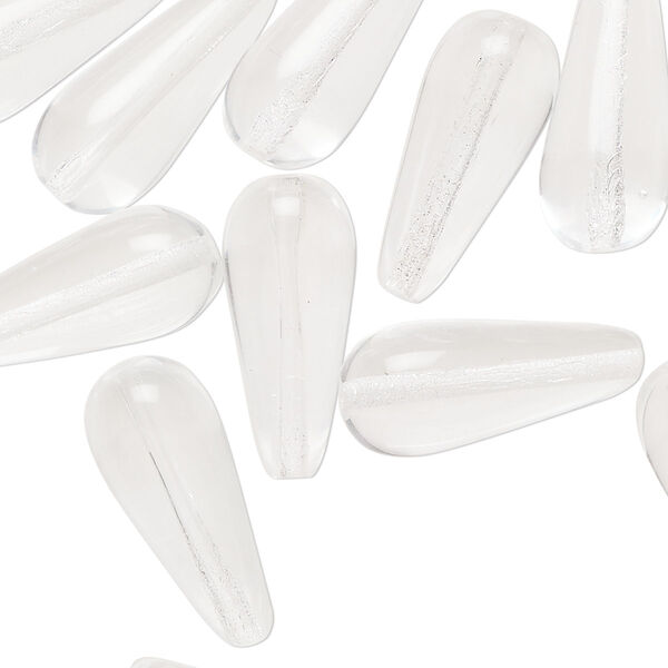 Bead, Czech pressed glass, clear, 20x9.5mm teardrop. Sold per 15-1/2" to 16" strand, approximately 20 beads. image number 0