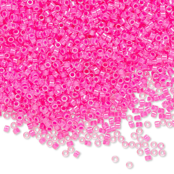Seed bead, Delica®, glass, pkg/250g, #11 round, translucent luminous inside dyed color pink (DB-2035). image number 0