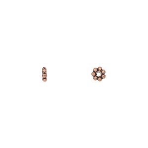 Bead, antique copper-plated copper, 4x1mm beaded rondelle. Sold per pkg of 50.