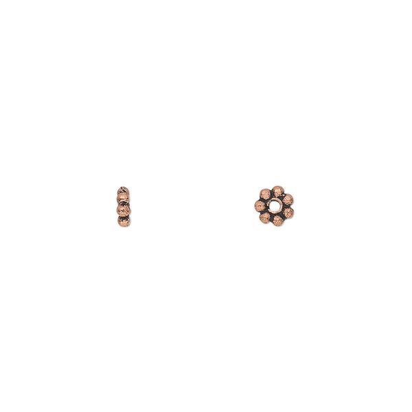 Bead, antique copper-plated copper, 4x1mm beaded rondelle. Sold per pkg of 50. image number 0