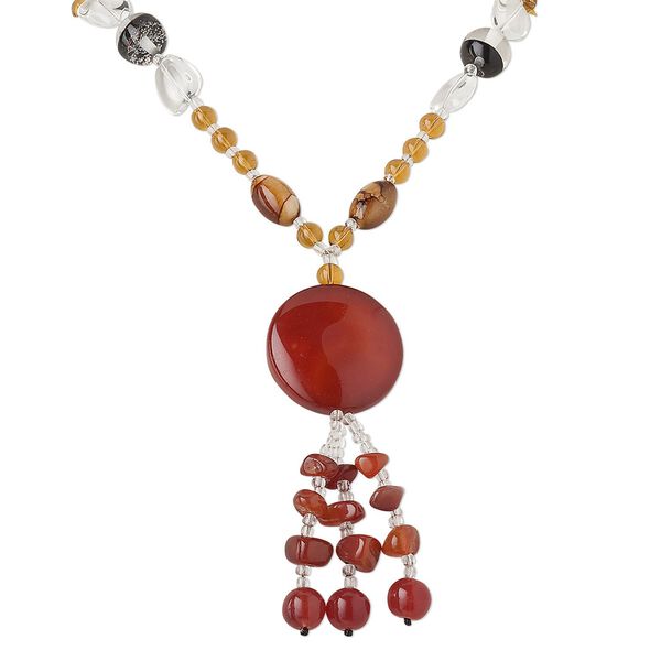 Red agate / glass 1pkg1, round bead continuous necklace 28 inch 40mm image number 0