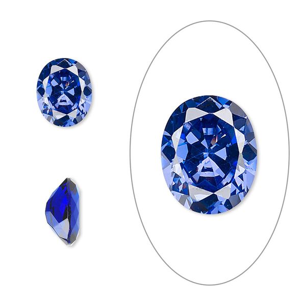 Gem, cubic zirconia, spinel blue, 10x8mm faceted oval, Mohs hardness 8-1/2. Sold individually. image number 0
