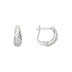 Earring, Create Compliments®, sterling silver, 13mm diamond-cut oval hoop with latch-back closure. Sold per pair.