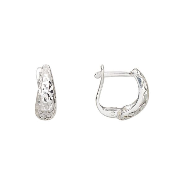 Earring, Create Compliments®, sterling silver, 13mm diamond-cut oval hoop with latch-back closure. Sold per pair. image number 0