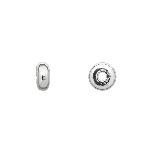 Bead, silver-plated brass, 8x4mm smooth rondelle. Sold per pkg of 10. image number 0