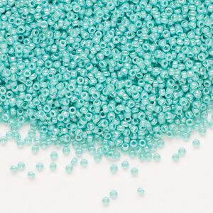 Seed bead, Miyuki, glass, pkg/250g, #15 rocaille, opaque rainbow sea opal, (RR-485).