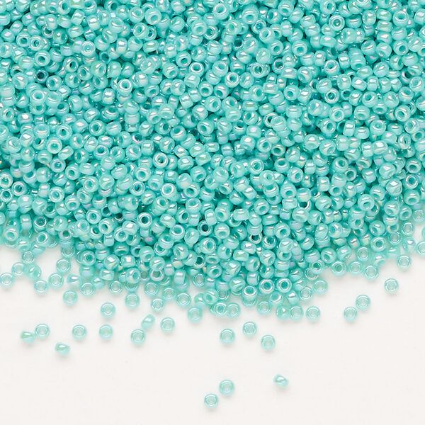 Seed bead, Miyuki, glass, pkg/250g, #15 rocaille, opaque rainbow sea opal, (RR-485). image number 0