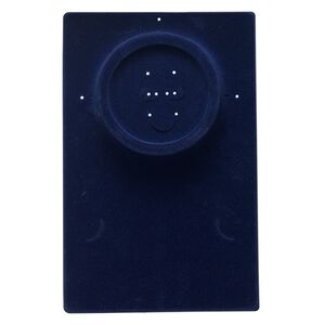 Display, necklace / bracelet / earring, velveteen and plastic, dark blue, 10 x 6-1/2 x 1/2 inch rectangle. Sold per pkg of 4.