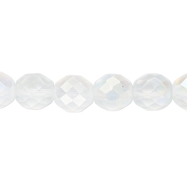 Bead, Czech fire-polished glass, matte opal AB, 10mm faceted round. Sold per 15-1/2" to 16" strand. image number 0
