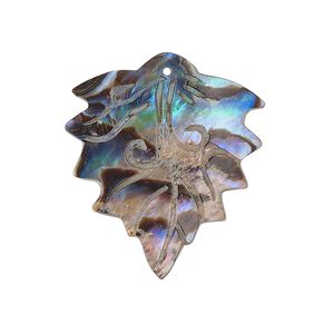 Focal, paua shell (assembled), black, 28x26mm hand-carved leaf, Mohs hardness 3-1/2. Sold individually.