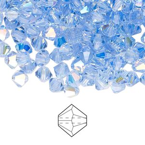 Bead 24pk light sapphire AB, Preciosa Czech crystal 5mm bicone