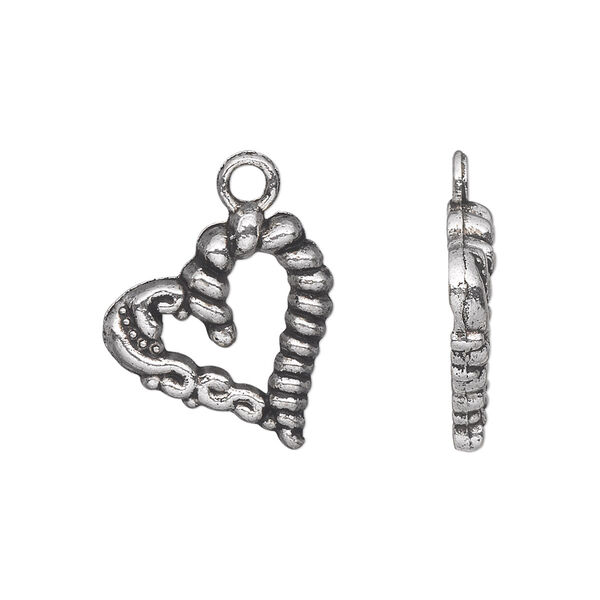 Charm, antique silver-plated "pewter" (zinc-based alloy), 18x18mm single-sided open fancy heart. Sold per pkg of 20. image number 0
