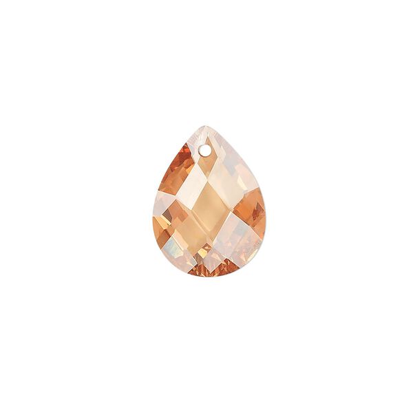 Drop, cubic zirconia, champagne, 16x12mm hand-faceted teardrop, Mohs hardness 8-1/2. Sold per pkg of 2. image number 0