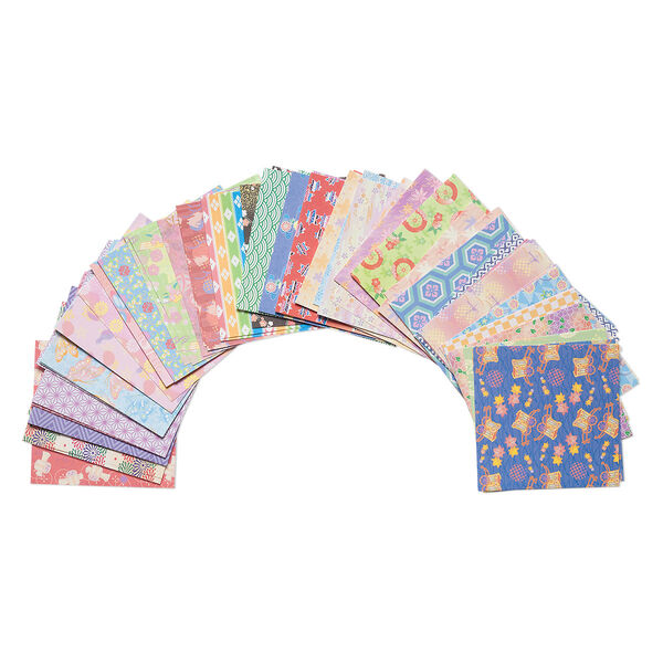 Origami paper, Washi (imitation), multicolored, 3x3-inch square, 45 total patterns. Sold per pkg of 180 sheets. image number 0