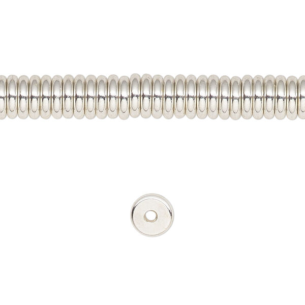 Bead, silver-finished brass, 6x2mm slim rondelle. Sold per 8-inch strand. image number 0