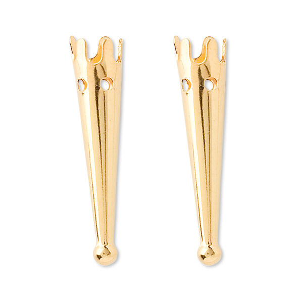 Bolo tip, gold-plated brass, 33x7.5mm plain. Sold per pkg of 10. image number 0
