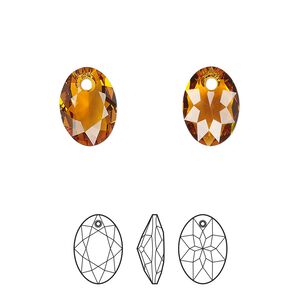 Drop 2pk topaz, Crystal Passions® 11.5mm pendant elliptic cut 6438