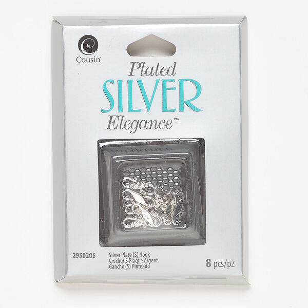 Clasp S-hook 1pkg8 silver-plated, 12x5mm, brass 1-strand image number 0