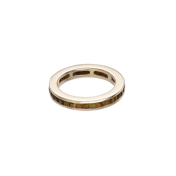 Ring, tigereye (natural) and gold-finished sterling silver, 4mm wide, size 8. Sold individually. image number 0