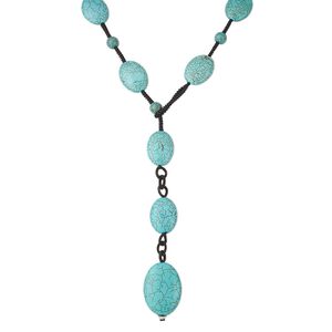 Magnesite / glass / nylon 1pkg1, oval necklace 30 inch