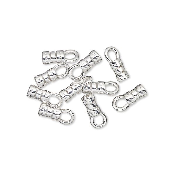 Crimp end, silver-plated brass, 5.5x3.5mm tube with loop, 2mm inside diameter. Sold per pkg of 10. image number 0