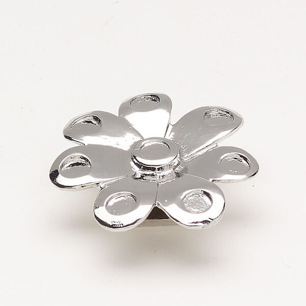 Cord end brass, 1pk 30x29mm glue in (8) 4mm round setting flower, silver finish image number 0