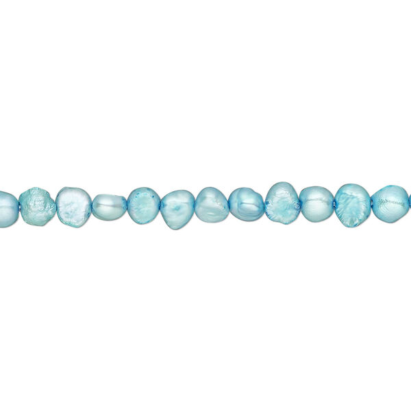 Pearl, cultured freshwater pearl (dyed), teal blue, 3-4mm flat-sided potato, D grade, Mohs hardness 2-1/2 to 4. Sold per 15-inch strand, approximately 105 beads. image number 0