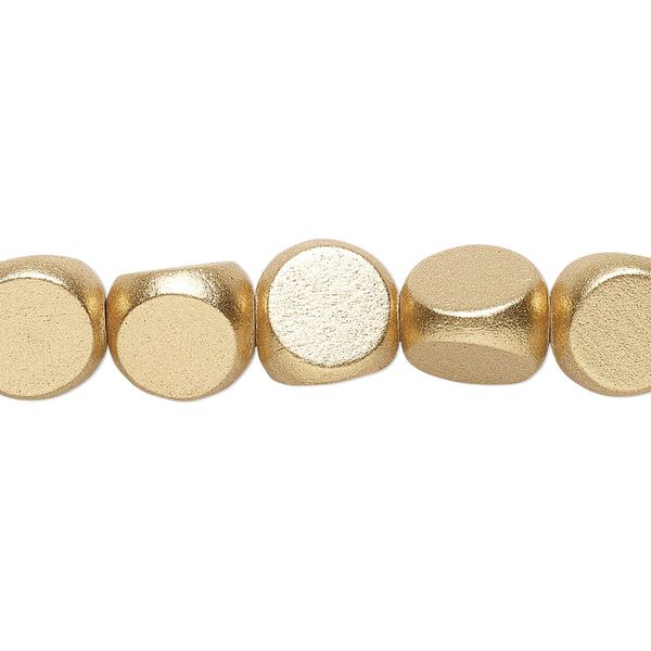 Bead, painted Taiwanese cheesewood (coated), metallic gold, 10mm rounded triangle. Sold per 15-1/2" to 16" strand. image number 0