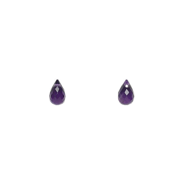 Bead, amethyst (natural), dark, 6x4mm hand-cut top-drilled faceted briolette, B grade, Mohs hardness 7. Sold per pkg of 2. image number 0