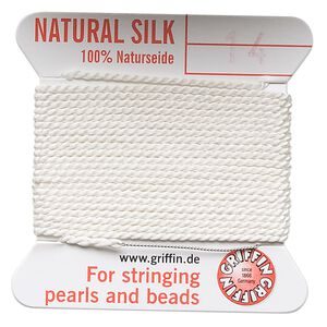 Thread, Griffin, silk, white, size #14. Sold per 2-meter card (approximately 78 inches).