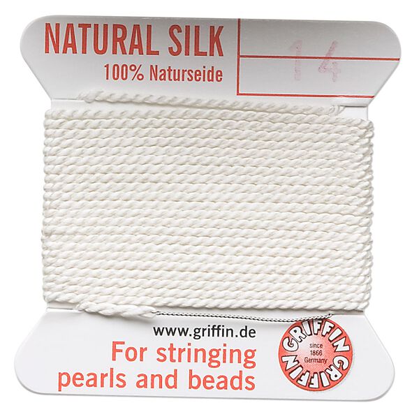 Thread, Griffin, silk, white, size #14. Sold per 2-meter card (approximately 78 inches). image number 0