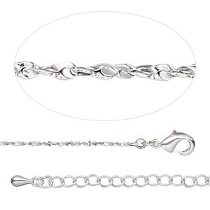 Chain 1pkg1 silver-plated serpentine, 1.2mm twisted / lobster claw clasp, brass 18 inch
