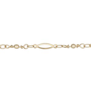 Chain 1pkg1 oval & link, 11x2mm / 2mm wire-wrapped ball, gold-finished brass 5 foot unfinished