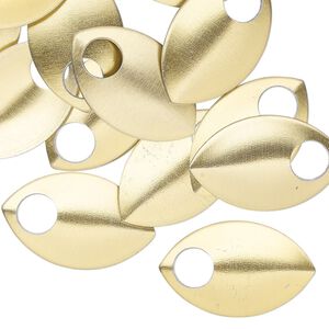 Component, anodized aluminum, gold, 22x14mm 2-sided curved scale blank with 5mm hole, 20 gauge. Sold per pkg of 20.