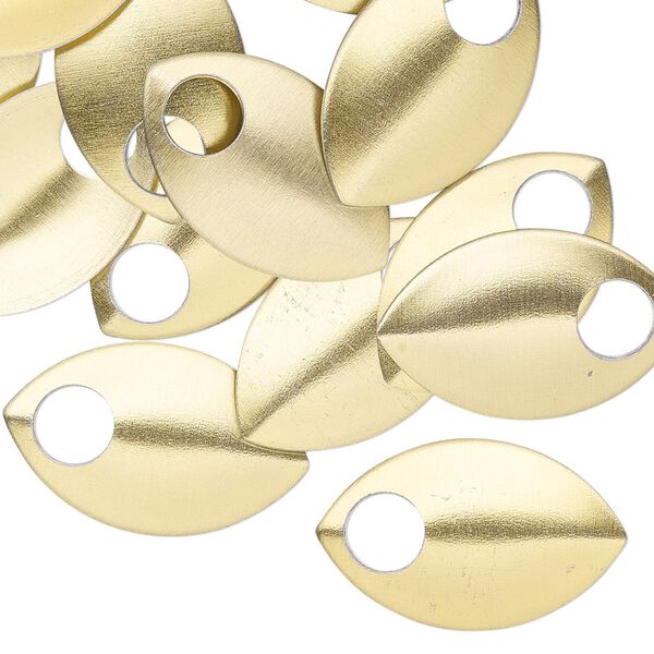 Component, anodized aluminum, gold, 22x14mm 2-sided curved scale blank with 5mm hole, 20 gauge. Sold per pkg of 20. image number 0