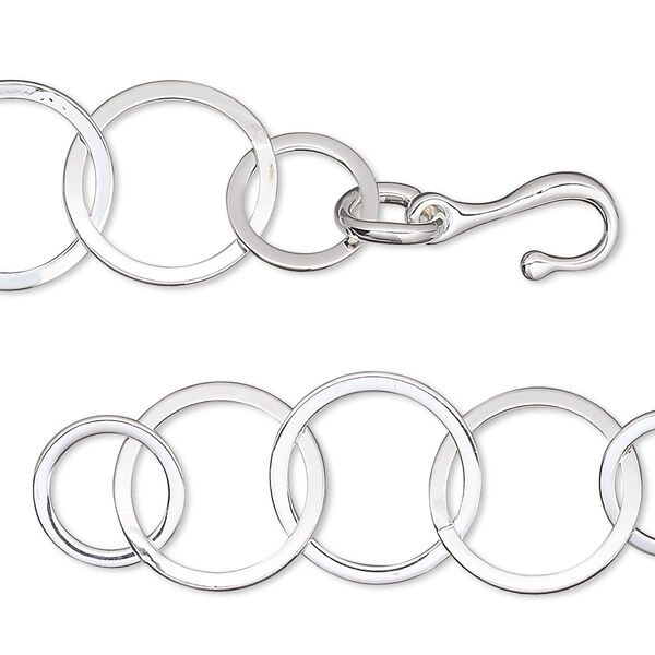 Chain, silver-plated brass, 14mm flat round cable, 6-1/2 inches with hook-and-eye clasp. Sold individually. image number 0