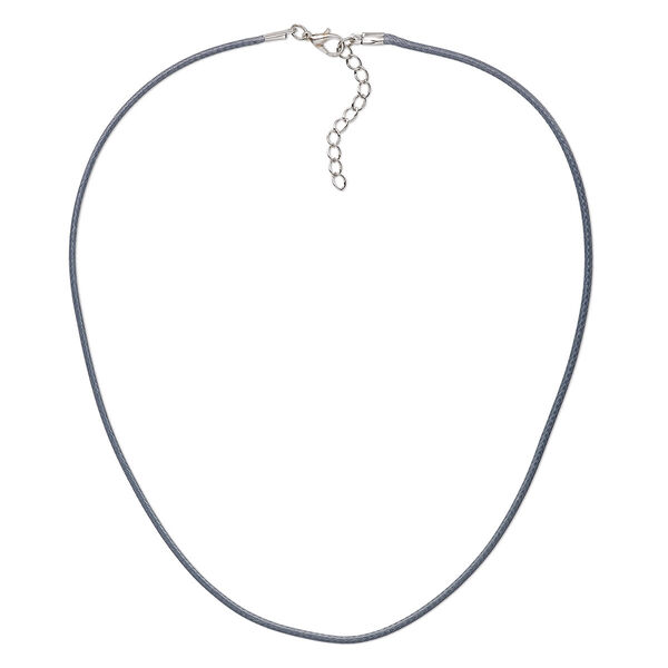 Necklace cord, imitation leather with imitation rhodium-finished steel and "pewter" (zinc-based alloy), dark grey, 2mm wide, 16 inches with 1-1/2 inch extender chain and lobster claw clasp. Sold per pkg of 10. image number 0