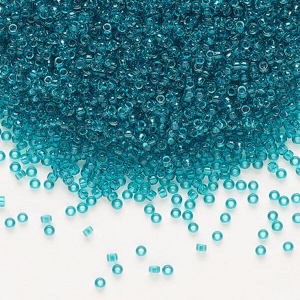 Seed bead, Miyuki, glass, pkg/35g, #15 rocaille, transparent teal (RR-2405). image number 0