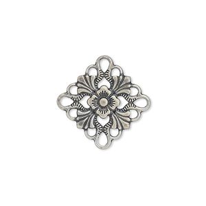 Link, antique silver-plated brass, 20mm single-sided diamond. Sold per pkg of 48.