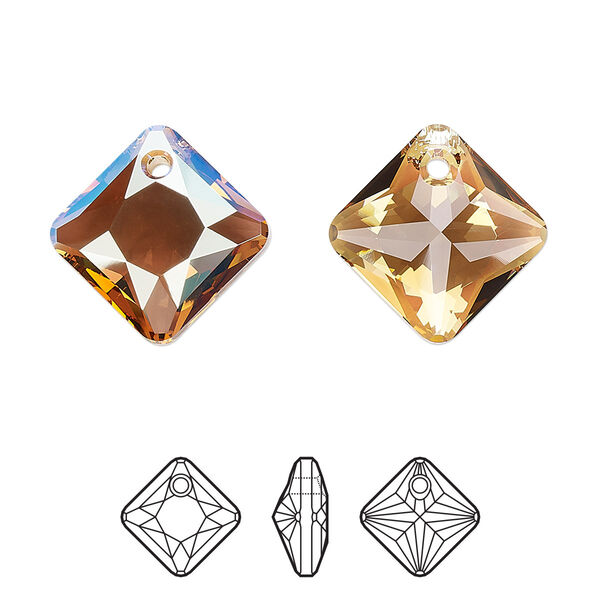 Drop 1pk light Colorado topaz shimmer, Crystal Passions® 16mm pendant princess cut 6431 image number 0